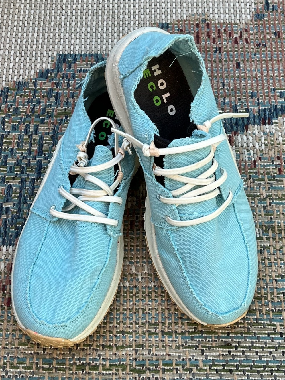 Holo Footwear Eco Sneakers Women’s Light Blue Frayed Toggle Laces Canvas  W11